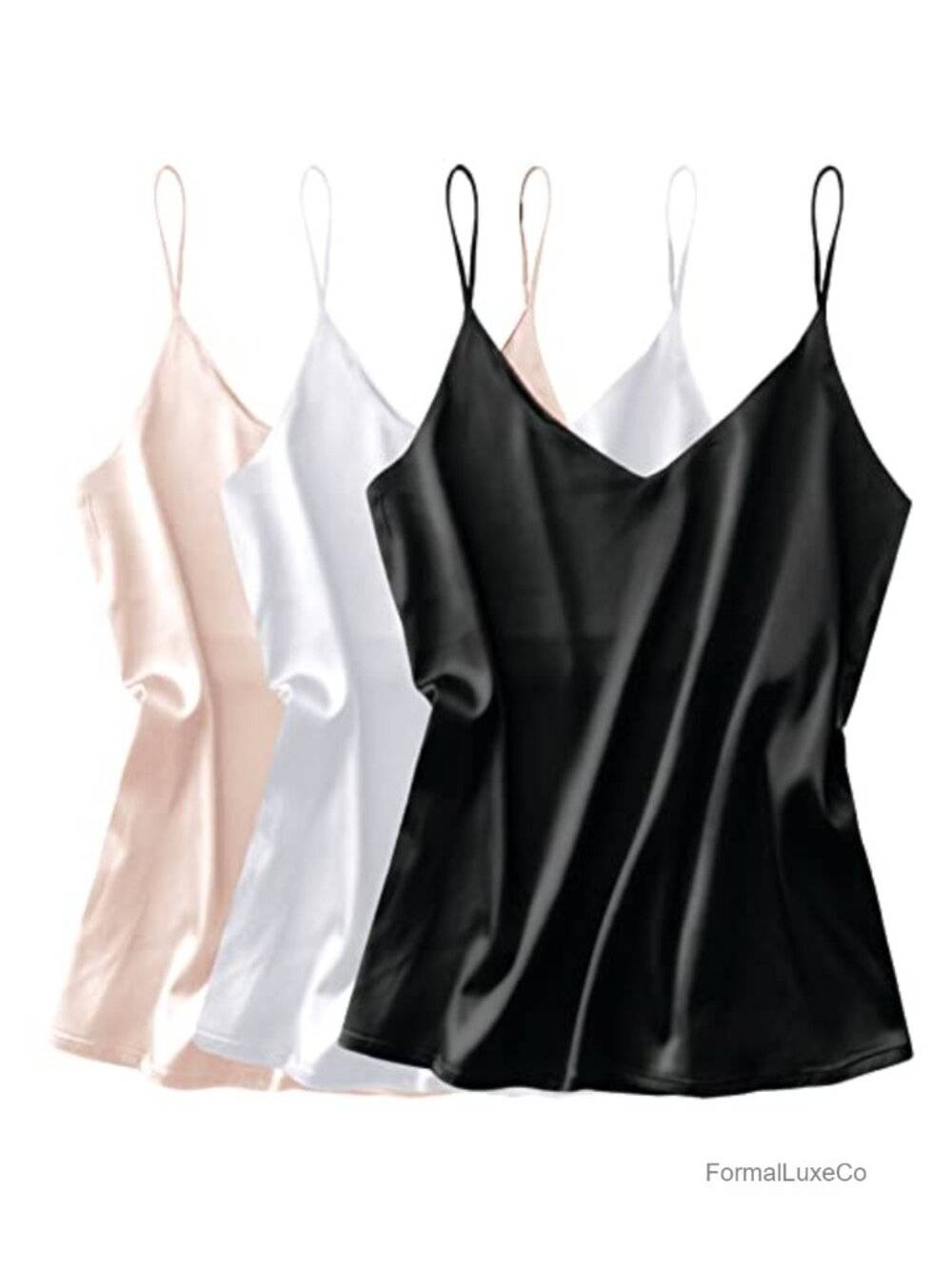 Silk Satin Tank Top V Neck Camisole Spaghetti Strap Loose Sleeveless